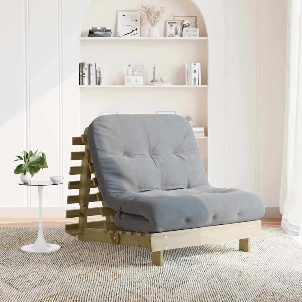 Sofá-cama futon c/ colchão 90x206x11cm madeira pinho impregnada