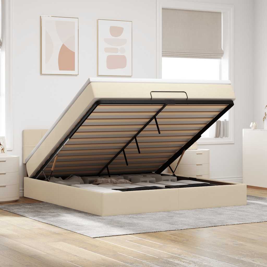 Estrutura de cama otomana com creme de colchão 180x200cm tecido