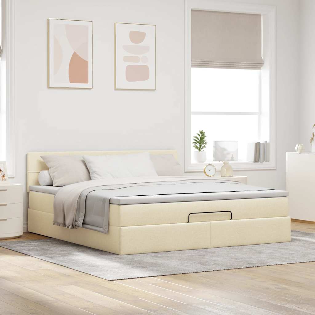 Estrutura de cama otomana com creme de colchão 180x200cm tecido