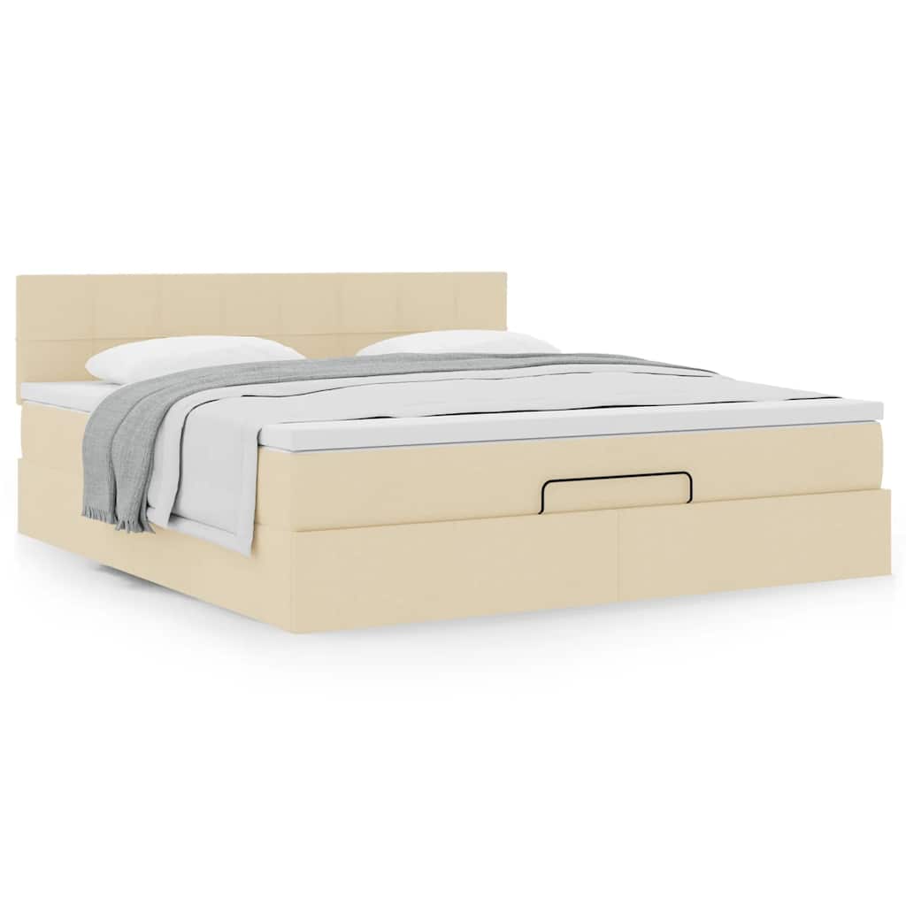 Estrutura de cama otomana com creme de colchão 180x200cm tecido
