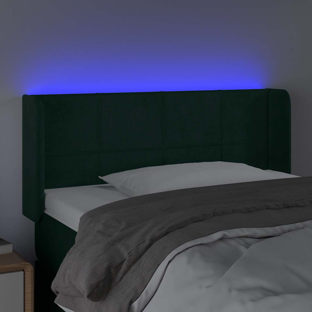 Cabeceira cama c/ luzes LED veludo 103x16x78/88 cm verde-escuro