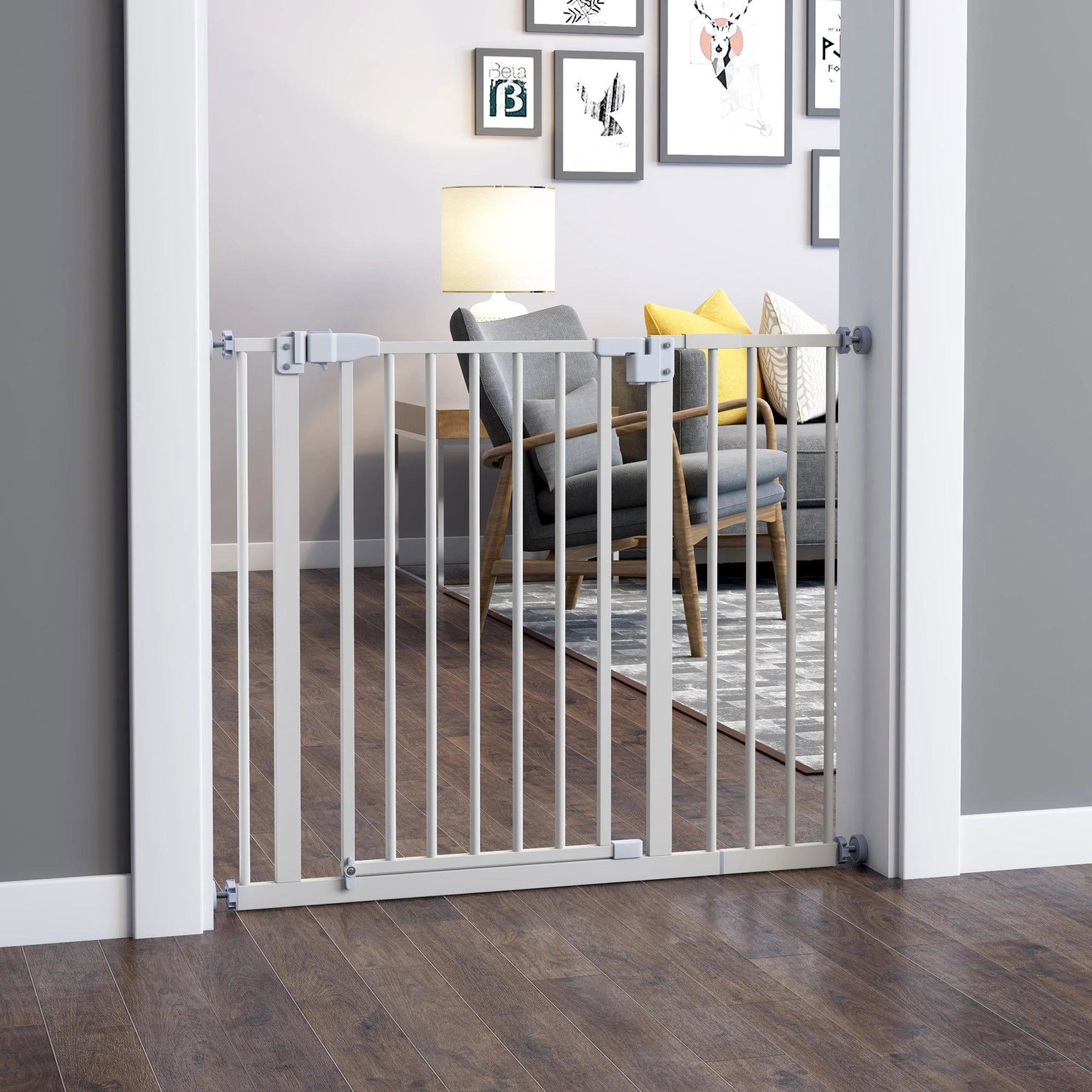 Barreira de Segurança para Animais de Estimação Cães com Extensão de 17,5 cm Sistema de Fechamento Automático 74-97,5x76,2 cm Br