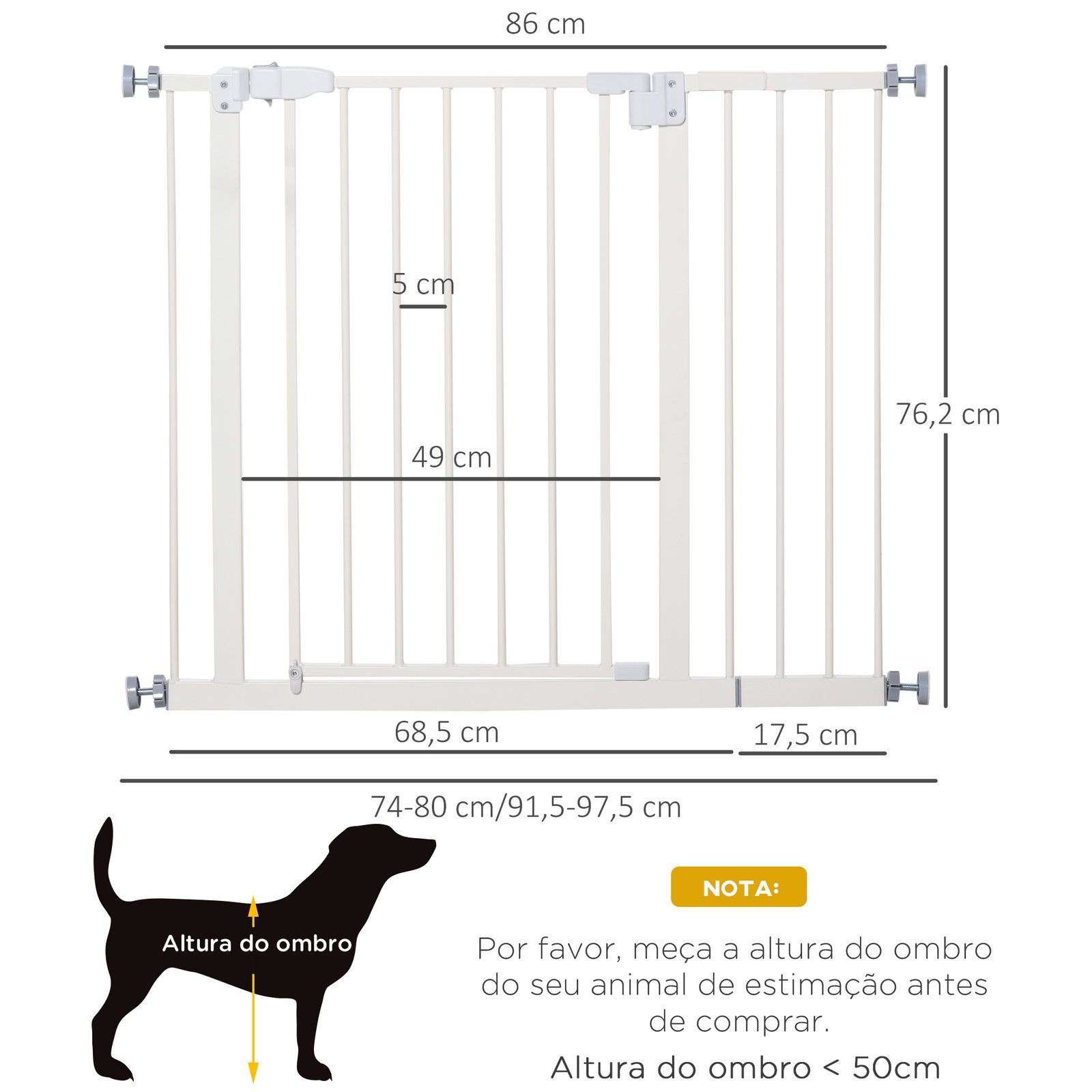 Barreira de Segurança para Animais de Estimação Cães com Extensão de 17,5 cm Sistema de Fechamento Automático 74-97,5x76,2 cm Br