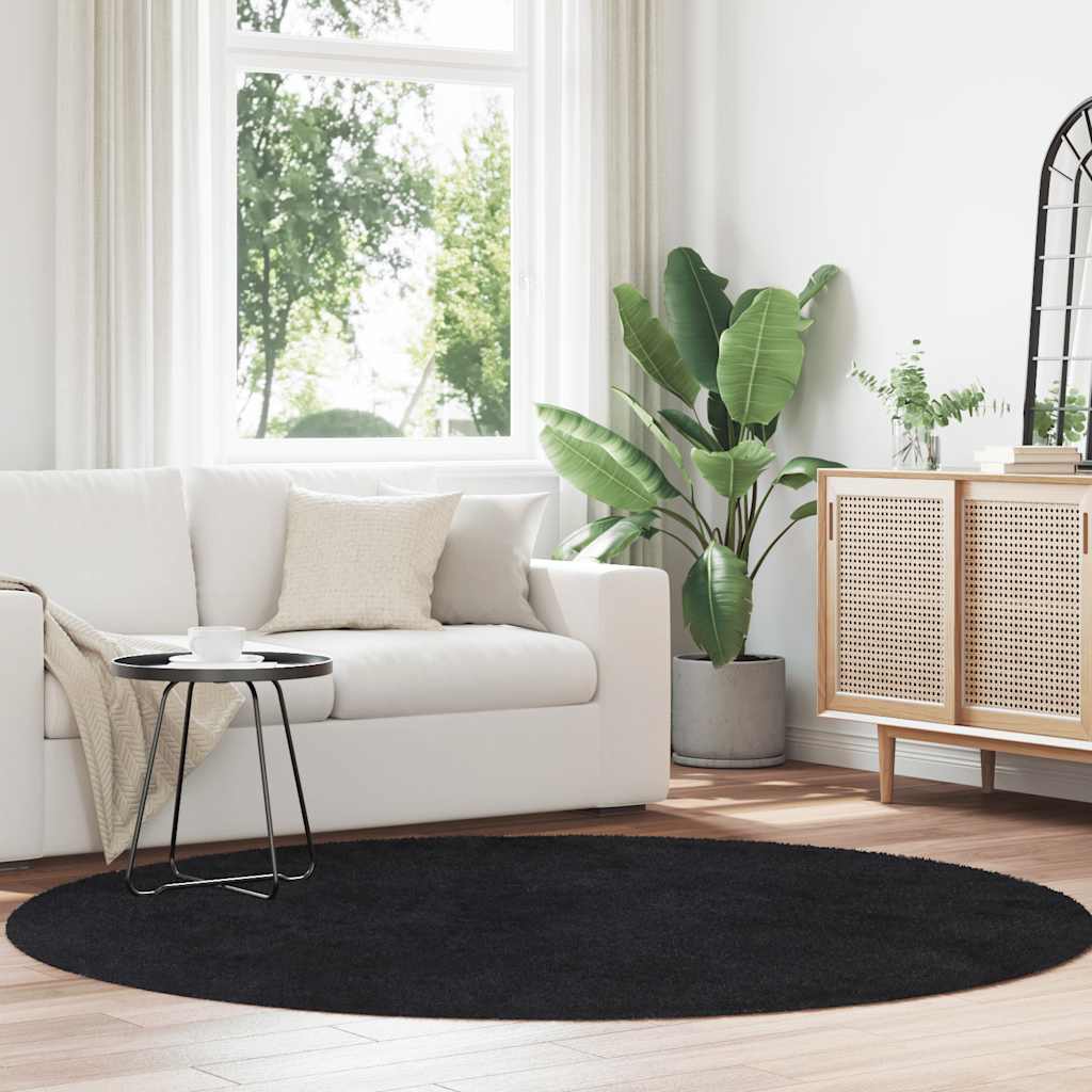 Tapete shaggy de pelo alto navarra 200x200 cm poliéster preto