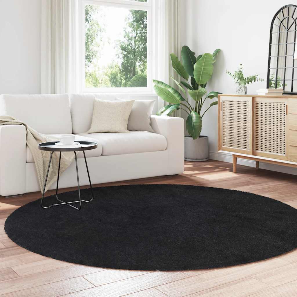 Tapete shaggy de pelo alto navarra 200x200 cm poliéster preto