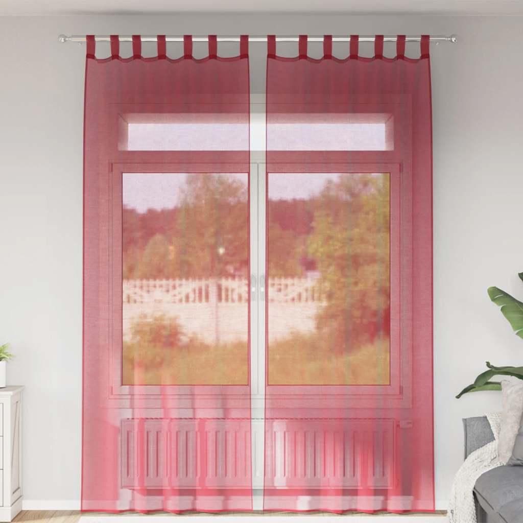 Cortinas de voile com bolsos para varão 2 pcs vermelho tinto