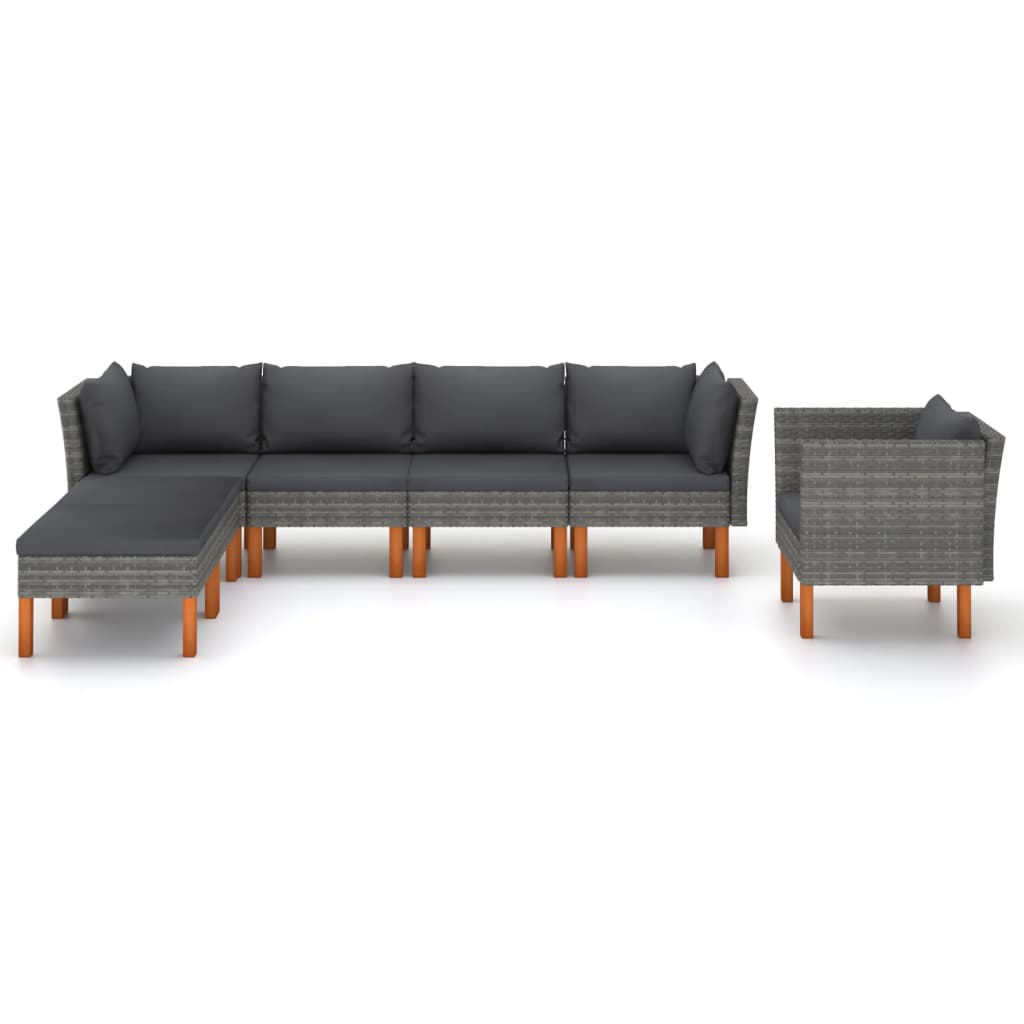 7 Pcs conj. lounge jardim vime PE e madeira eucalipto cinzento