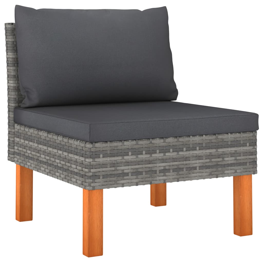 7 Pcs conj. lounge jardim vime PE e madeira eucalipto cinzento