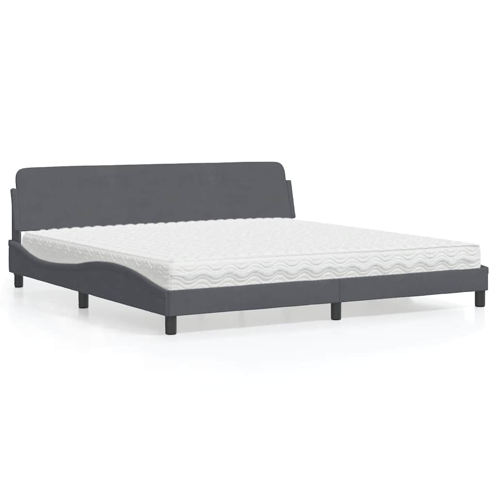 Cama com colchão dover 200x200 cm veludo cinzento-escuro