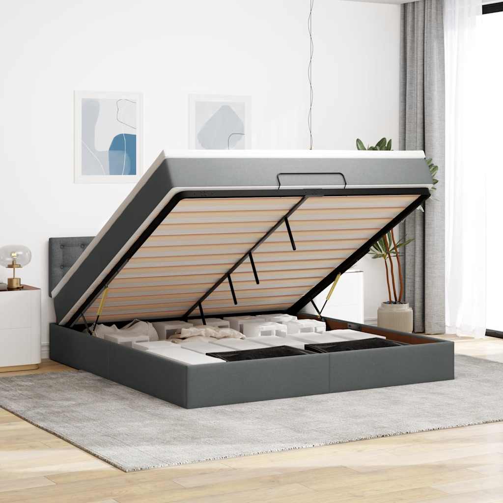 Cama otomana com colchão & leds 180x200cm tecido cinza-escuro