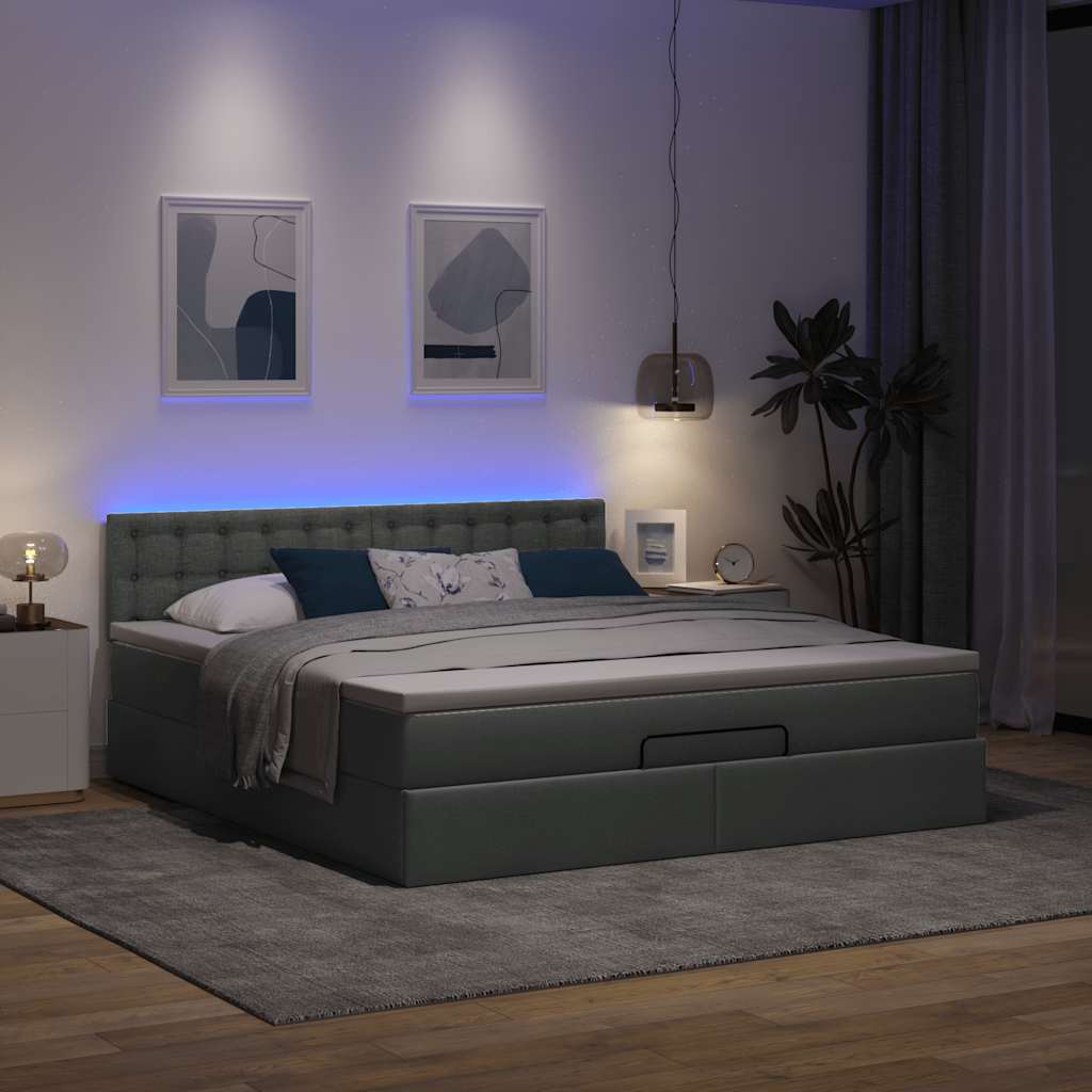 Cama otomana com colchão & leds 180x200cm tecido cinza-escuro