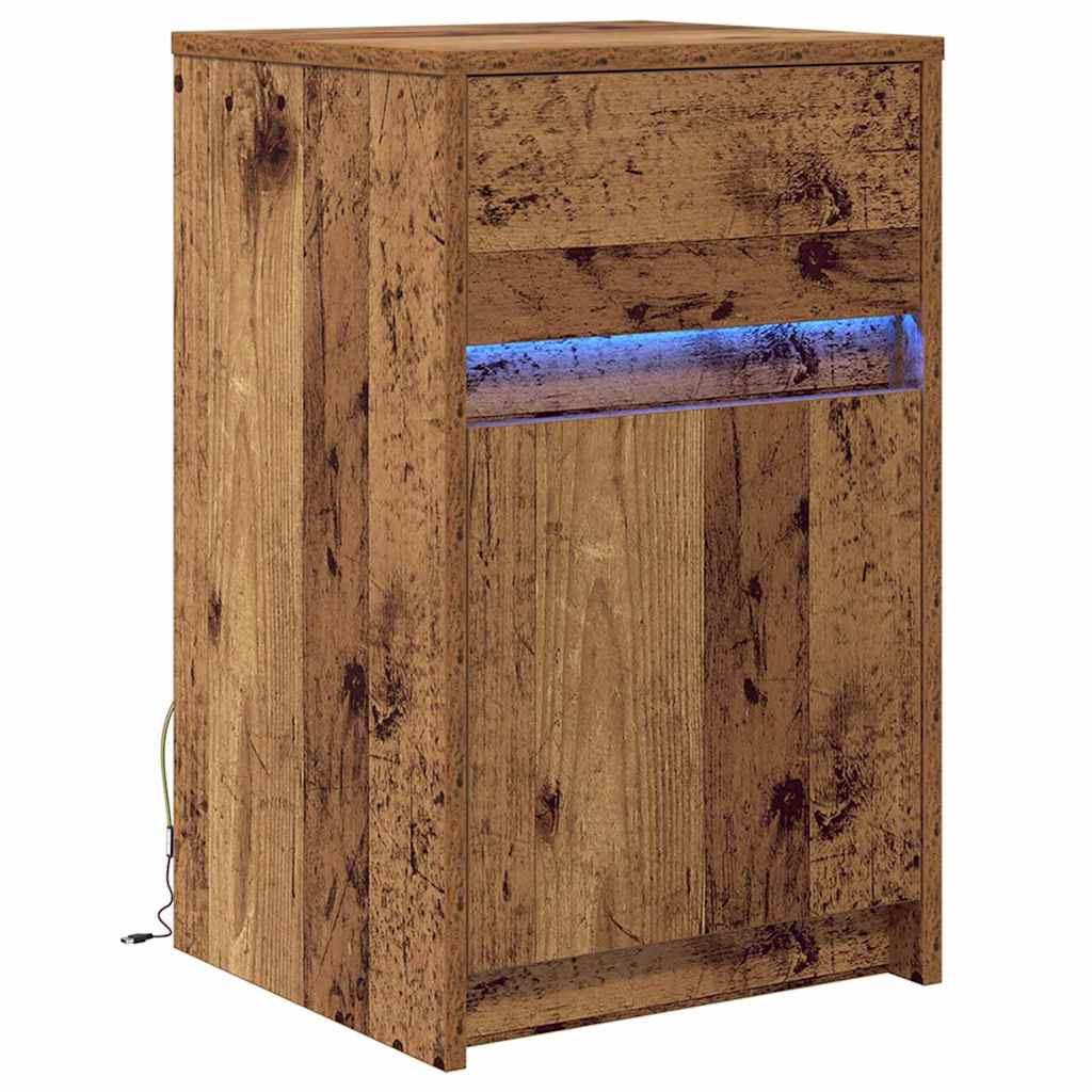 Criado-mudo LED madeira antiga 38 x 34 x 61 cm