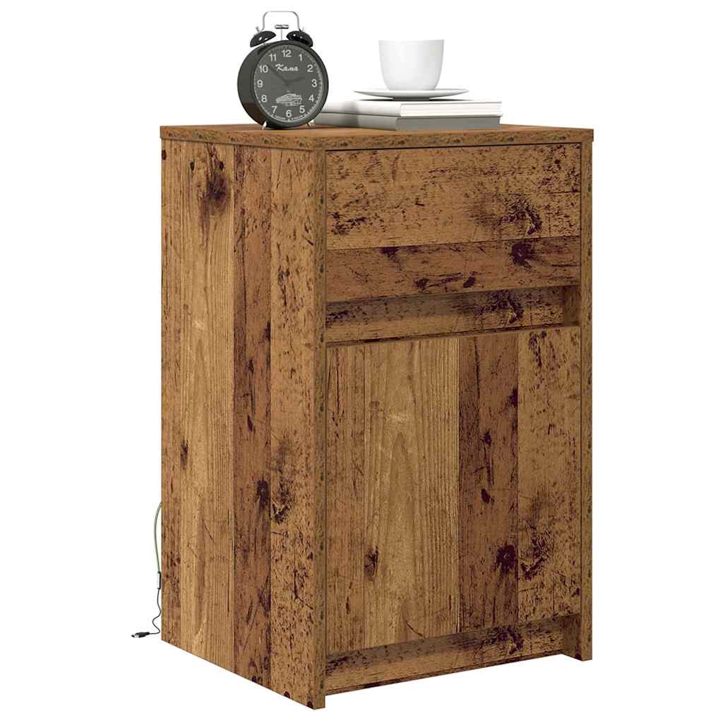 Criado-mudo LED madeira antiga 38 x 34 x 61 cm