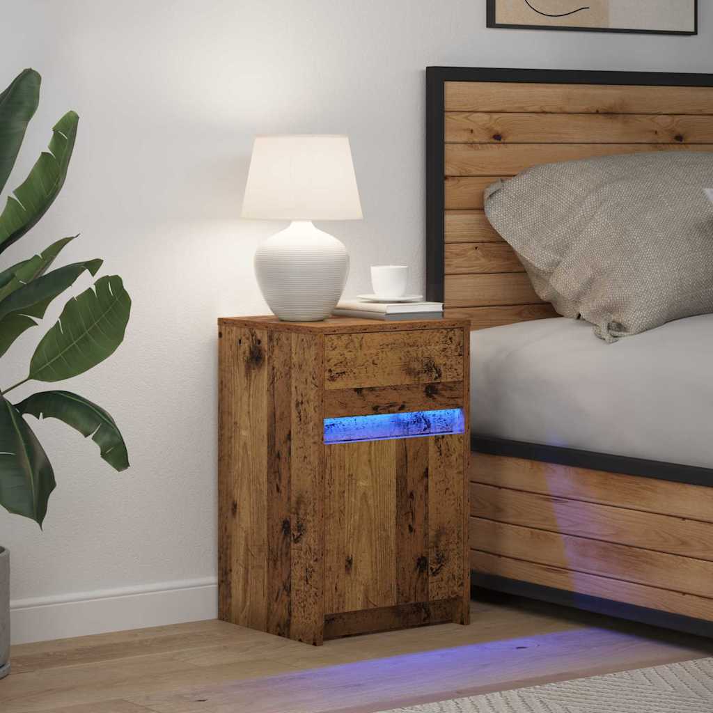 Criado-mudo LED madeira antiga 38 x 34 x 61 cm
