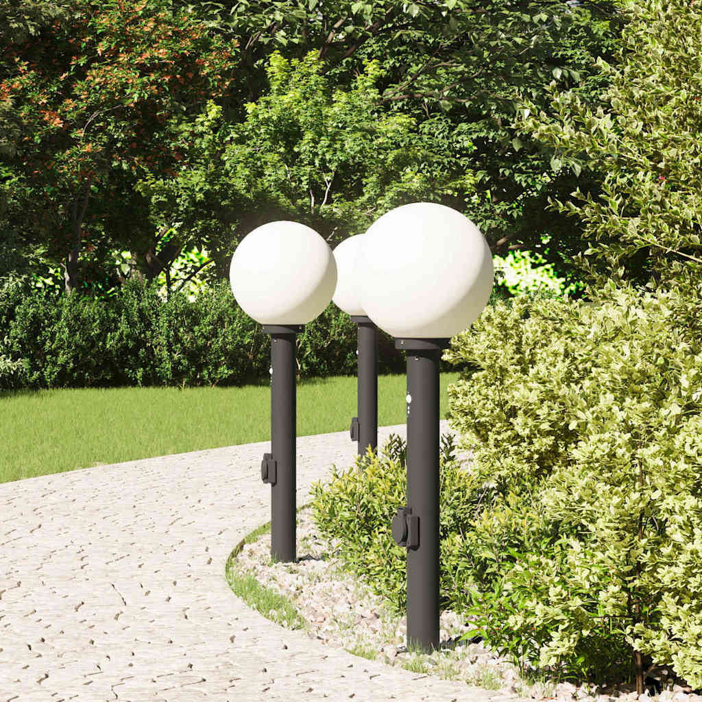 Conjunto de 3 postes de iluminação com sensor e tomada, 80 cm, pretos, IP44