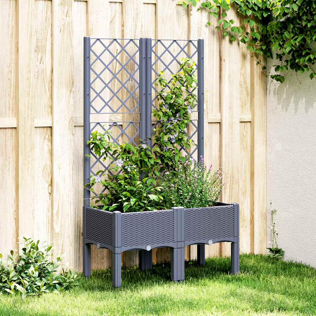 Vaso/floreira de jardim c/ treliça 80x40x142 cm PP cinzento azul