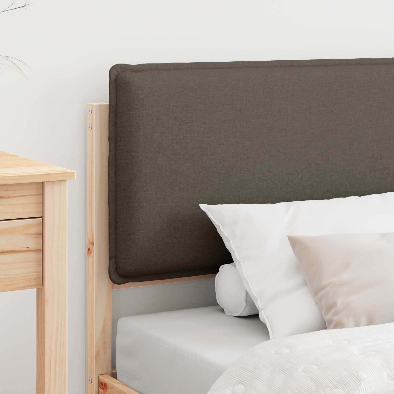 Estrutura de cama com cabeceira estofada cinzento-acastanhado