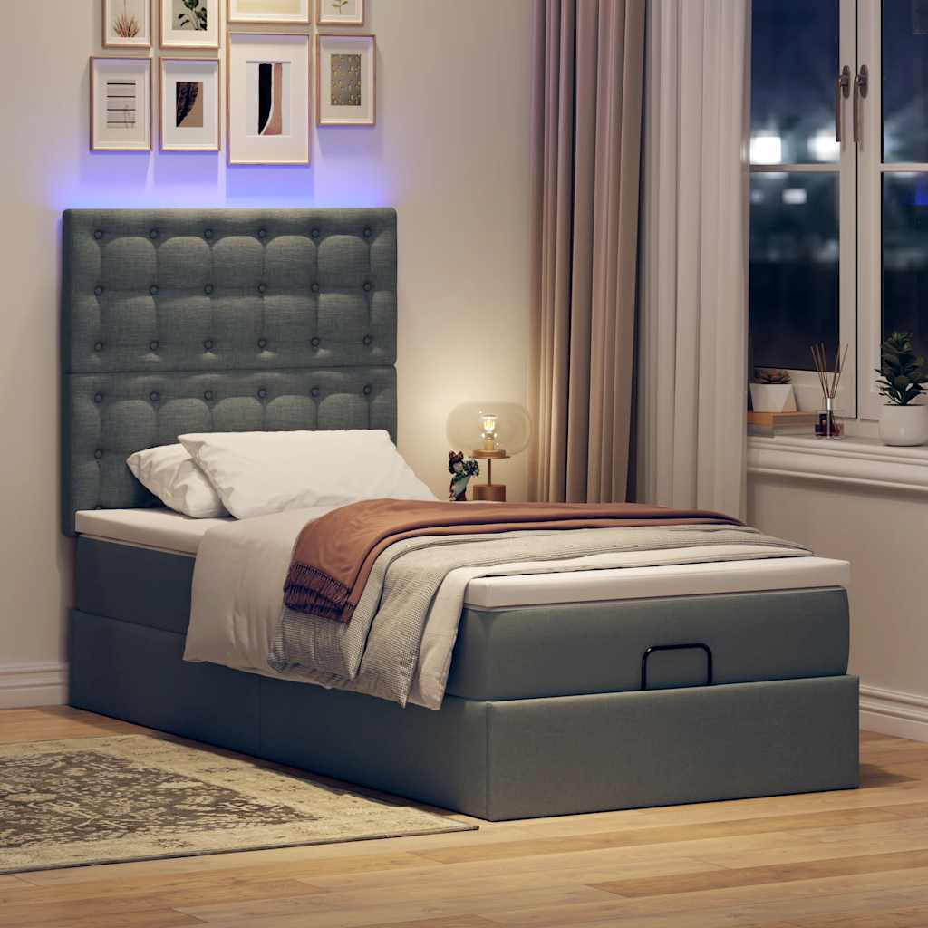 Cama otomana com colchão & leds 90x200cm tecido cinzento escuro