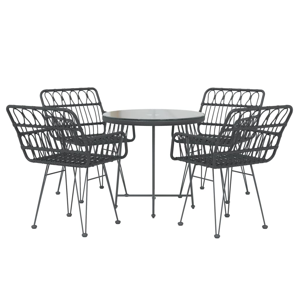 5 Pcs conjunto de jantar p/ jardim vime PE preto