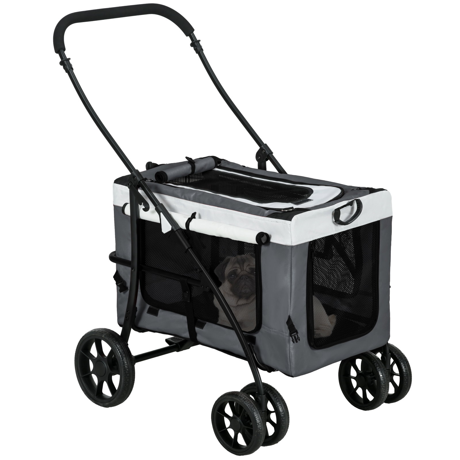Carrinho para animais de estimação carrinho para cães dobrável com compartimento desmontável 4 portas 81x58x97,5 cm cinza