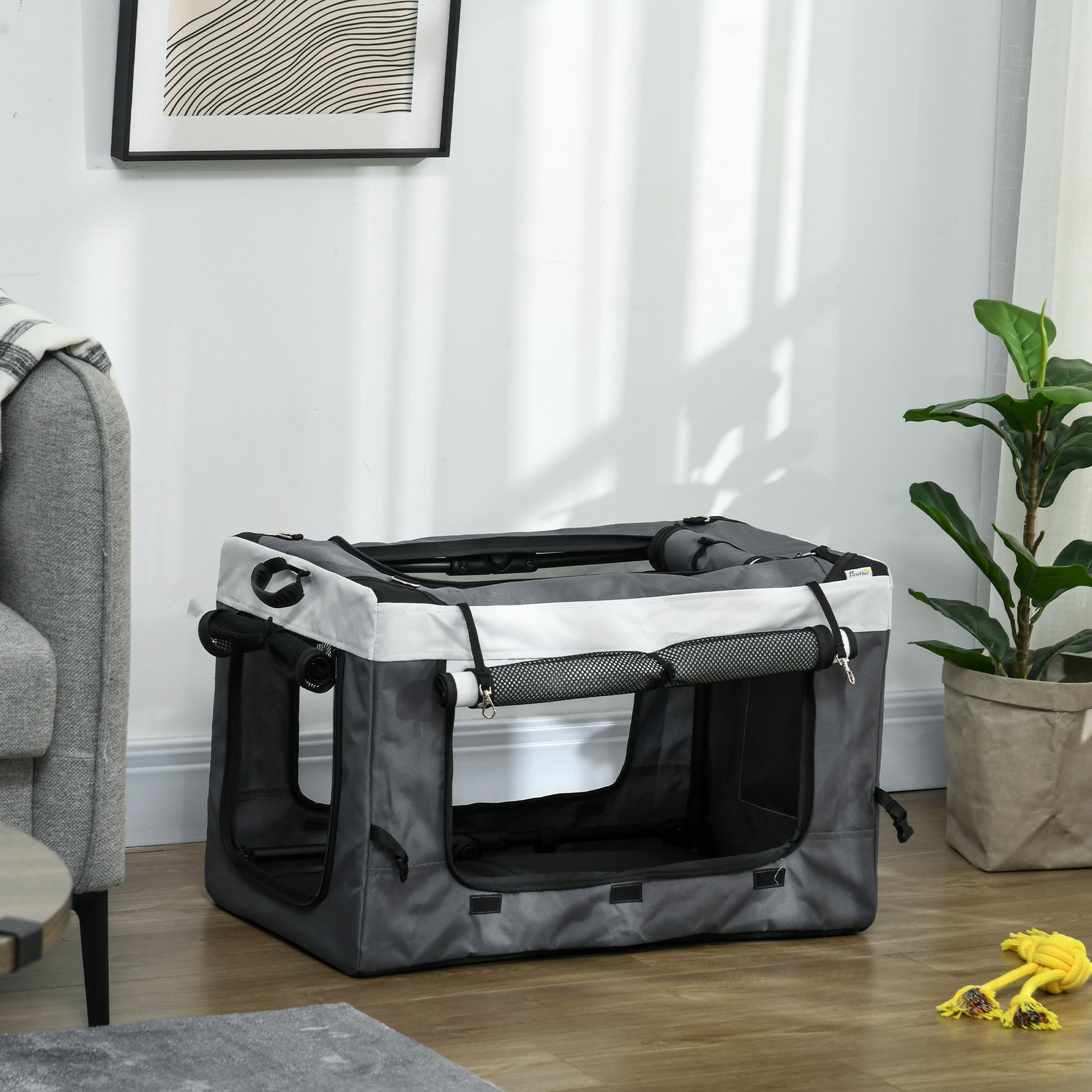 Carrinho para animais de estimação carrinho para cães dobrável com compartimento desmontável 4 portas 81x58x97,5 cm cinza