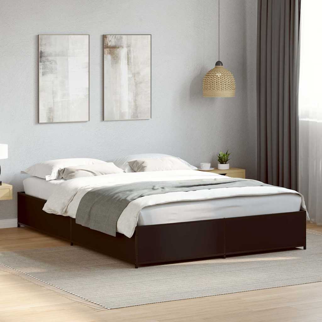 Estrutura de cama 135x190 cm derivados de madeira/metal preto