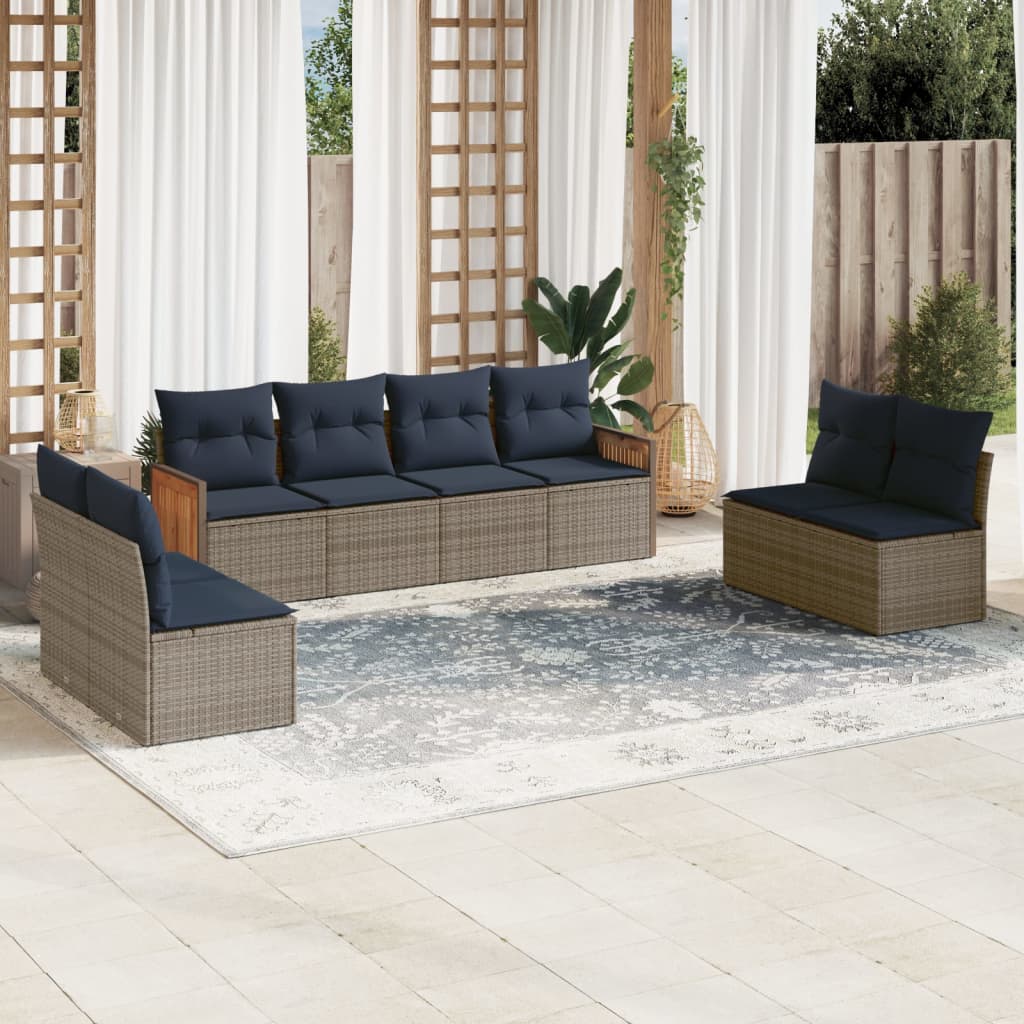Conjunto de sofá de jardim com 8 peças e almofadas em rattan sintético cinza