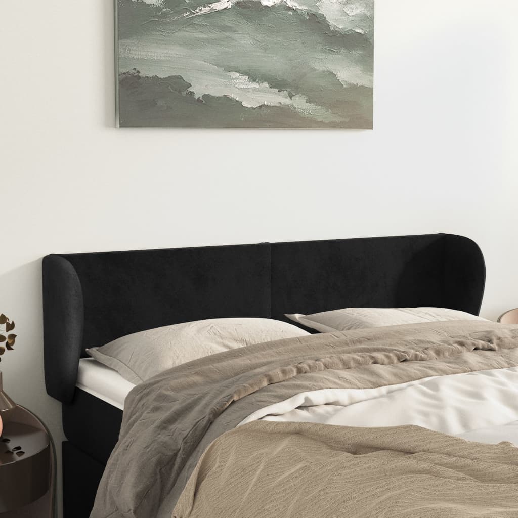 Cabeceira de cama c/ abas veludo 147x23x78/88 cm preto