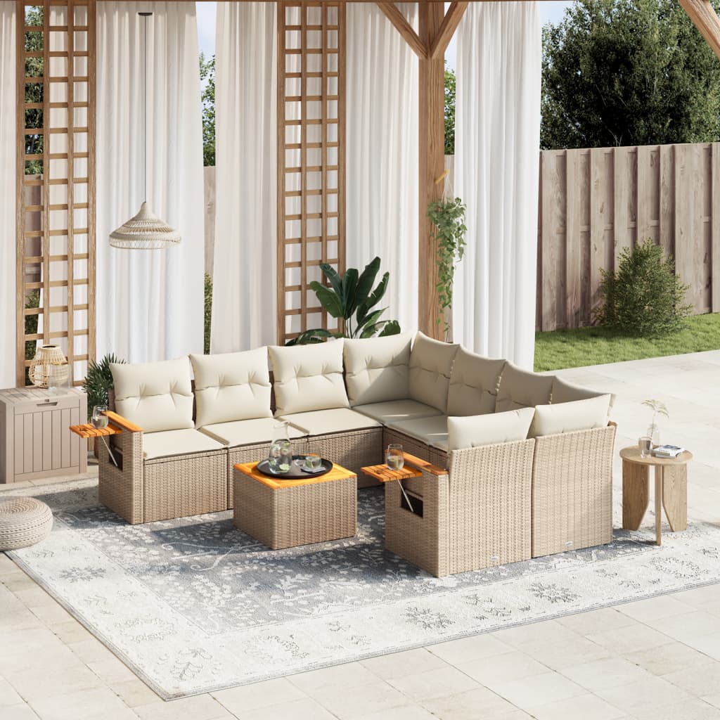 9 Pcs conjunto de sofás p/ jardim com almofadões vime PE bege