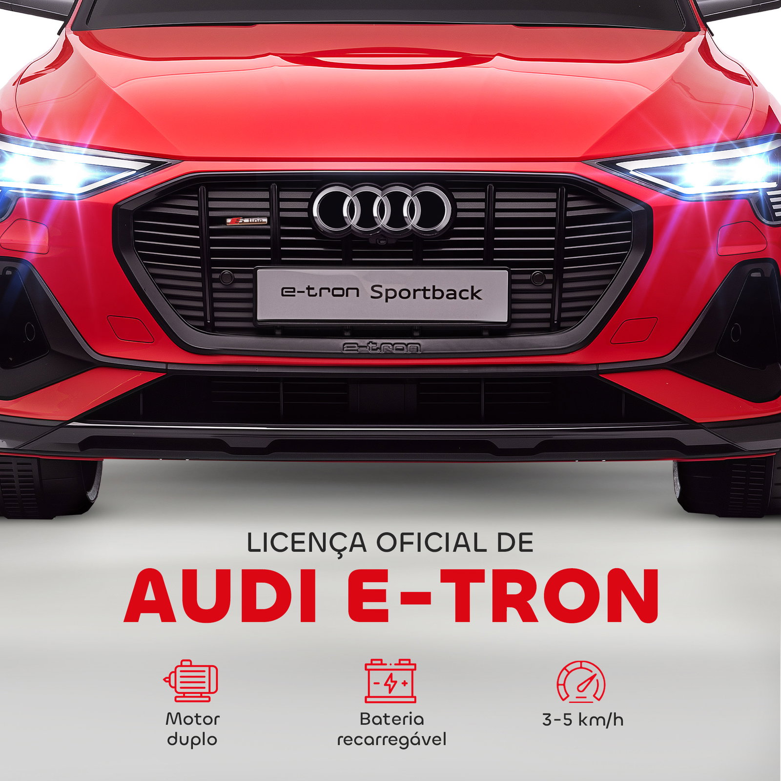 Carro Elétrico Audi E-Tron 12V para Crianças acima de 3 Anos com Controle Remoto Faróis Buzina Música MP3 TF USB e Abertura da P
