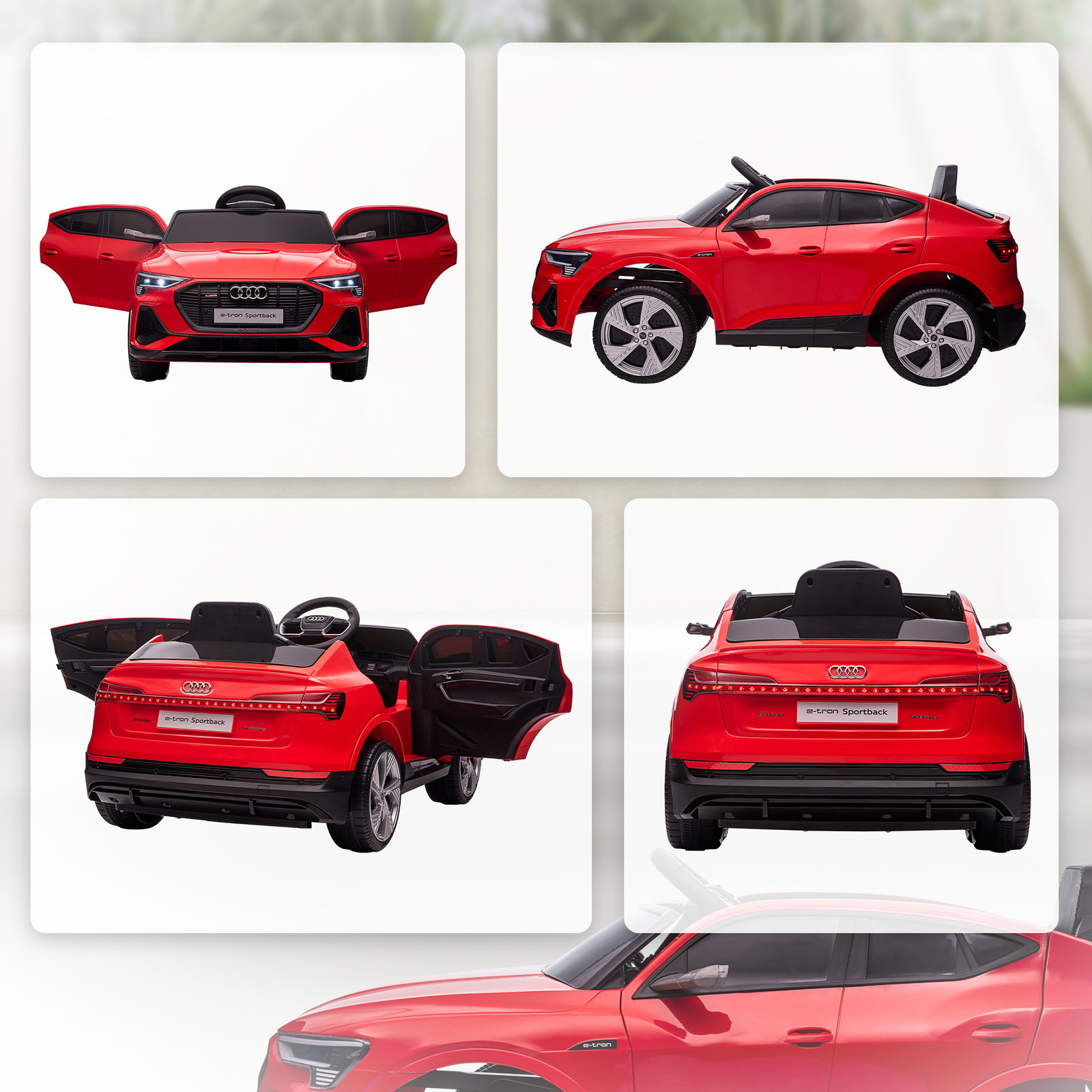 Carro Elétrico Audi E-Tron 12V para Crianças acima de 3 Anos com Controle Remoto Faróis Buzina Música MP3 TF USB e Abertura da P