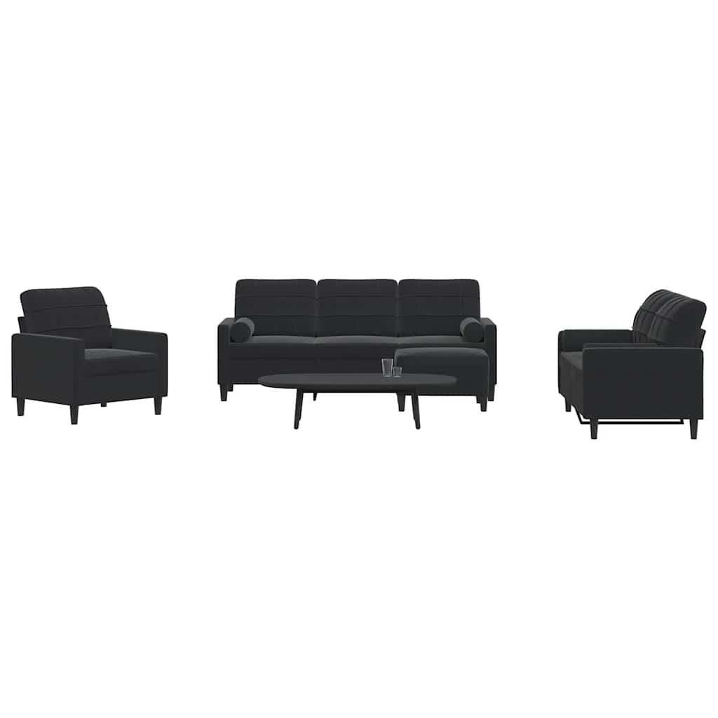 4 Pcs conjunto de sofás com almofadões e rolos veludo preto