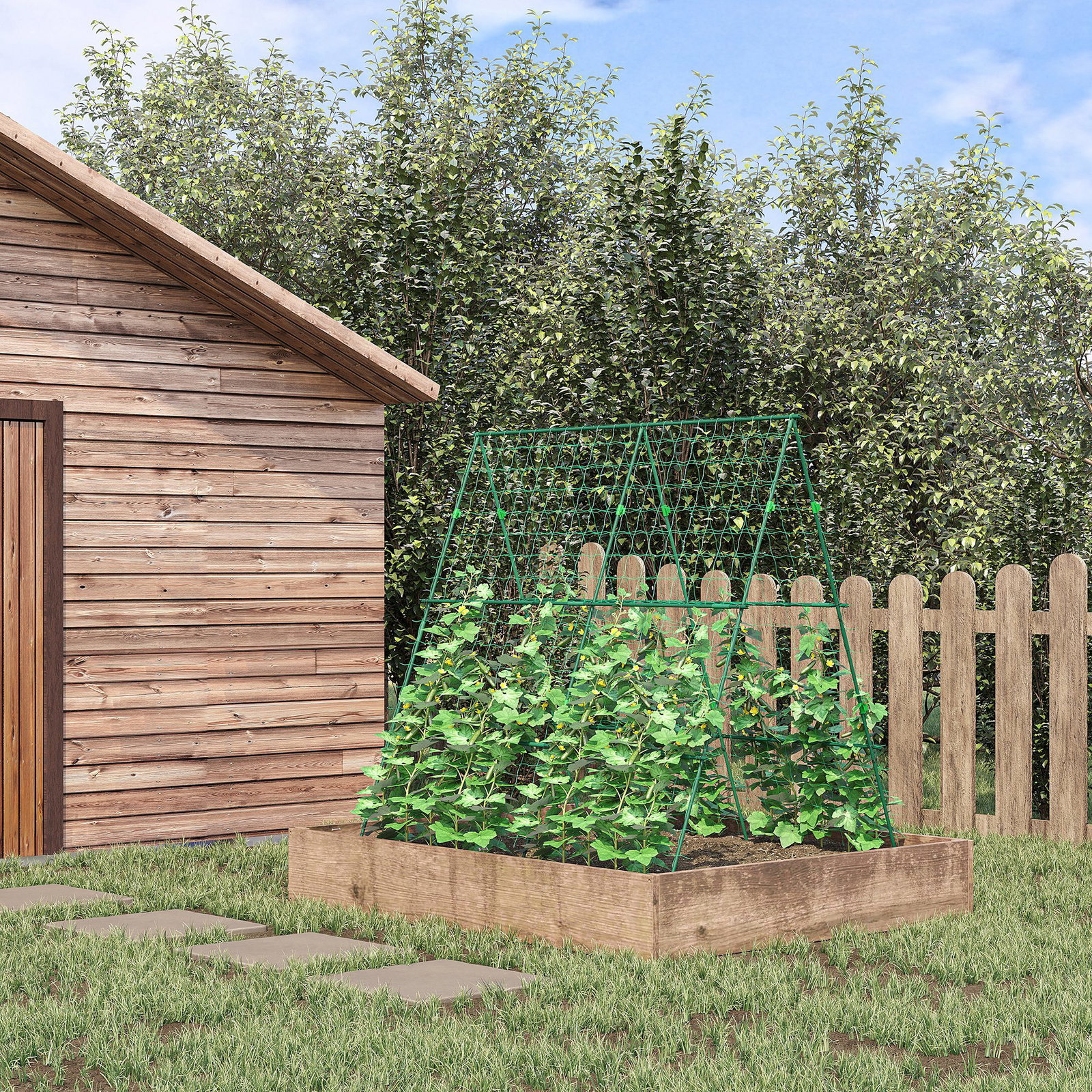 Treliça de jardim triangular suporte para plantas trepadeiras com estrutura em aço 180x100x180 cm verde