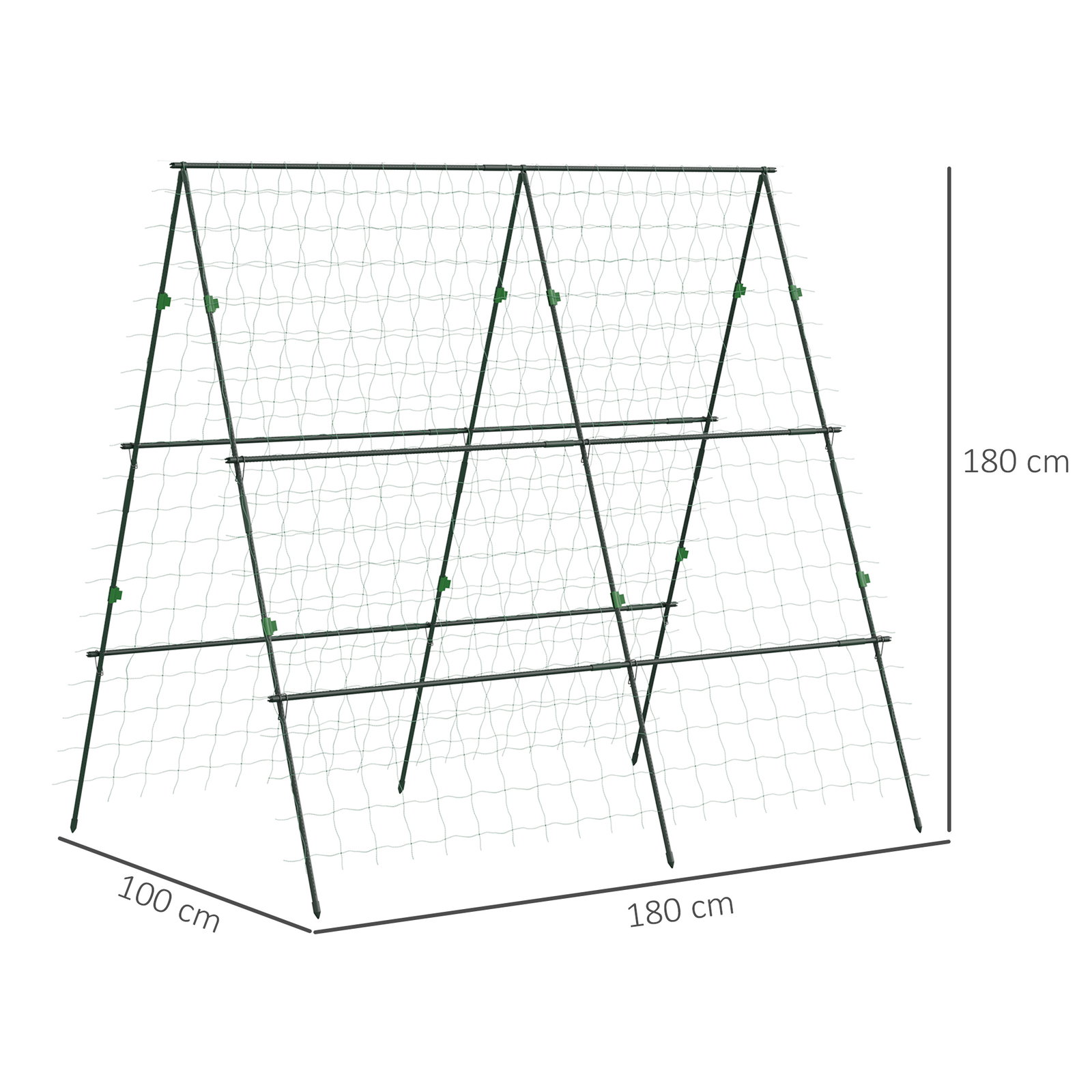 Treliça de jardim triangular suporte para plantas trepadeiras com estrutura em aço 180x100x180 cm verde