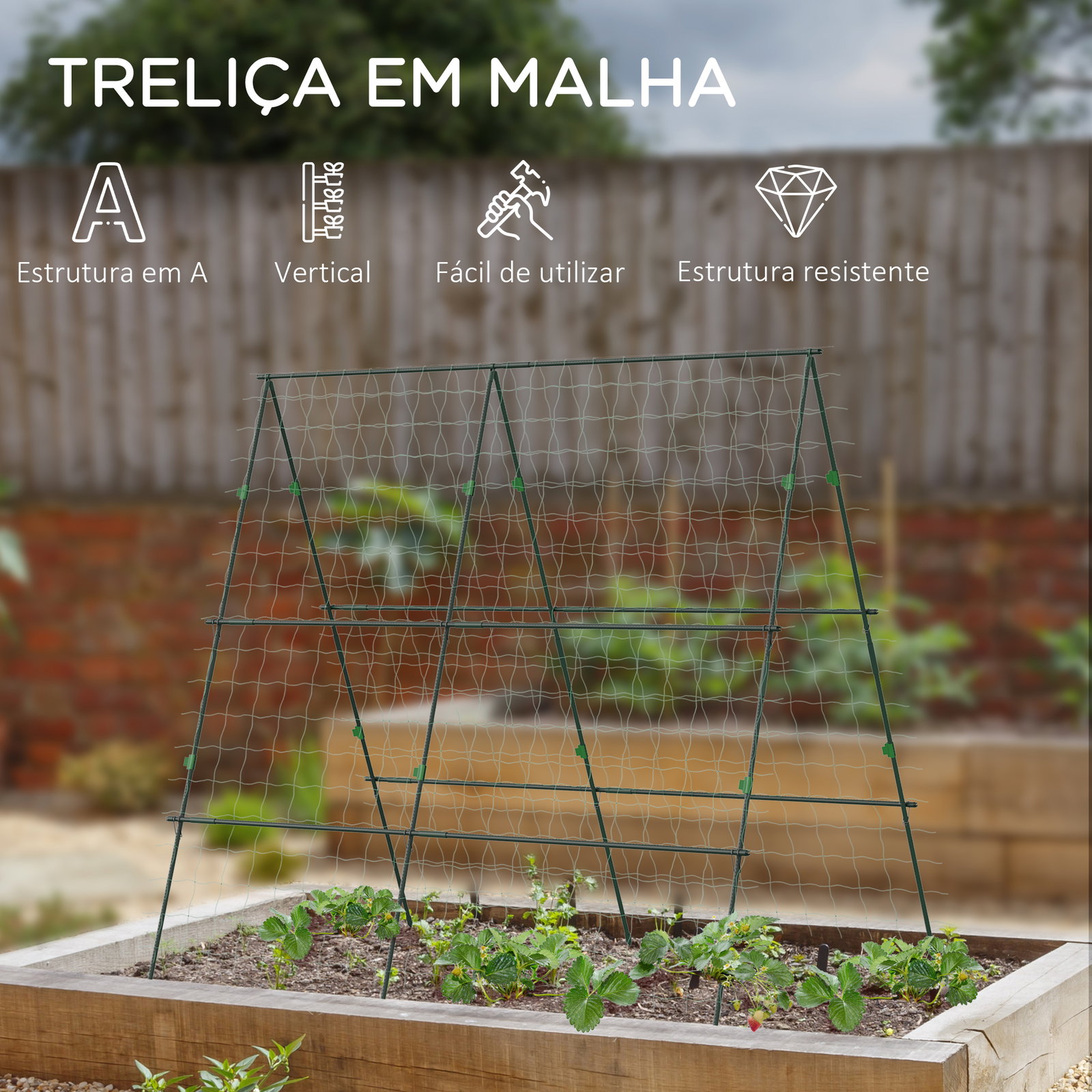 Treliça de jardim triangular suporte para plantas trepadeiras com estrutura em aço 180x100x180 cm verde