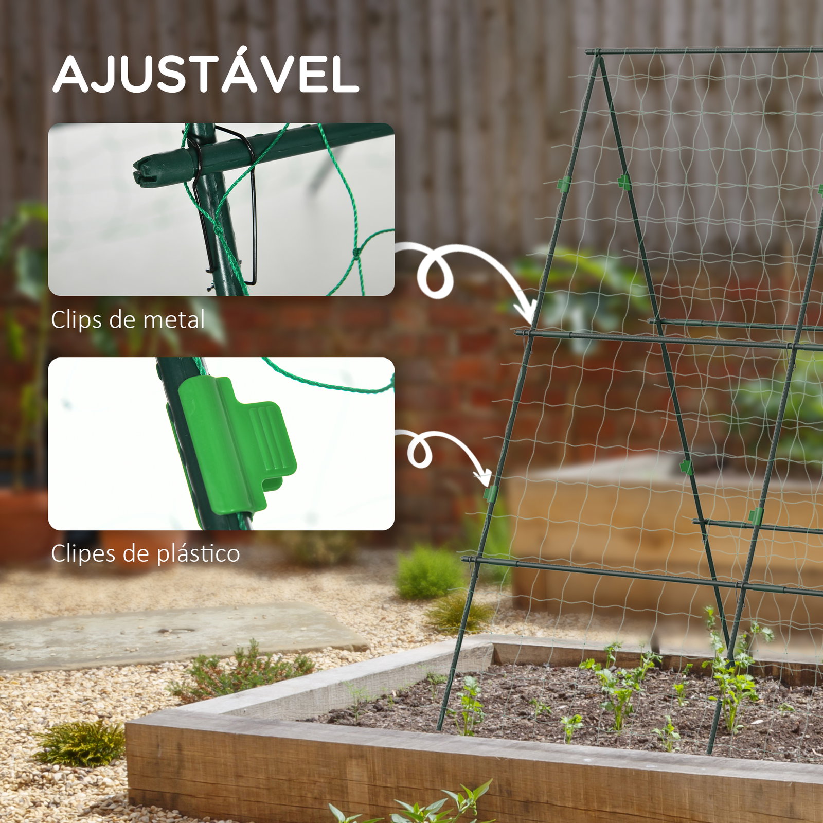 Treliça de jardim triangular suporte para plantas trepadeiras com estrutura em aço 180x100x180 cm verde