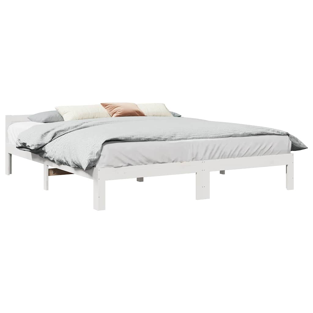 Cama sem colchão 160x200 cm madeira de pinho maciça branco
