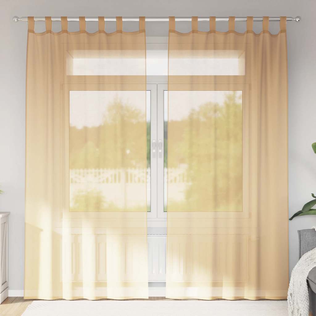 Cortinas de voile com laços 2 pcs areia 140x245 cm