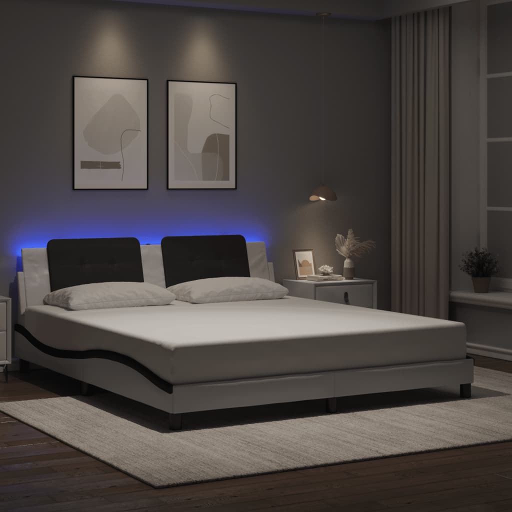 Estrutura de cama com LED sem colchão zadar 180x200cm branco/preto