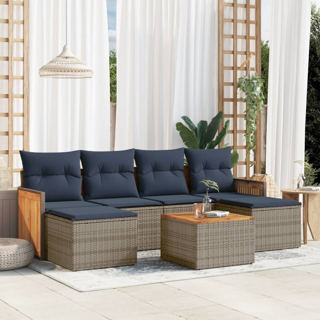 Conjunto de sofá de jardim com 7 peças e almofadas em rattan sintético cinza