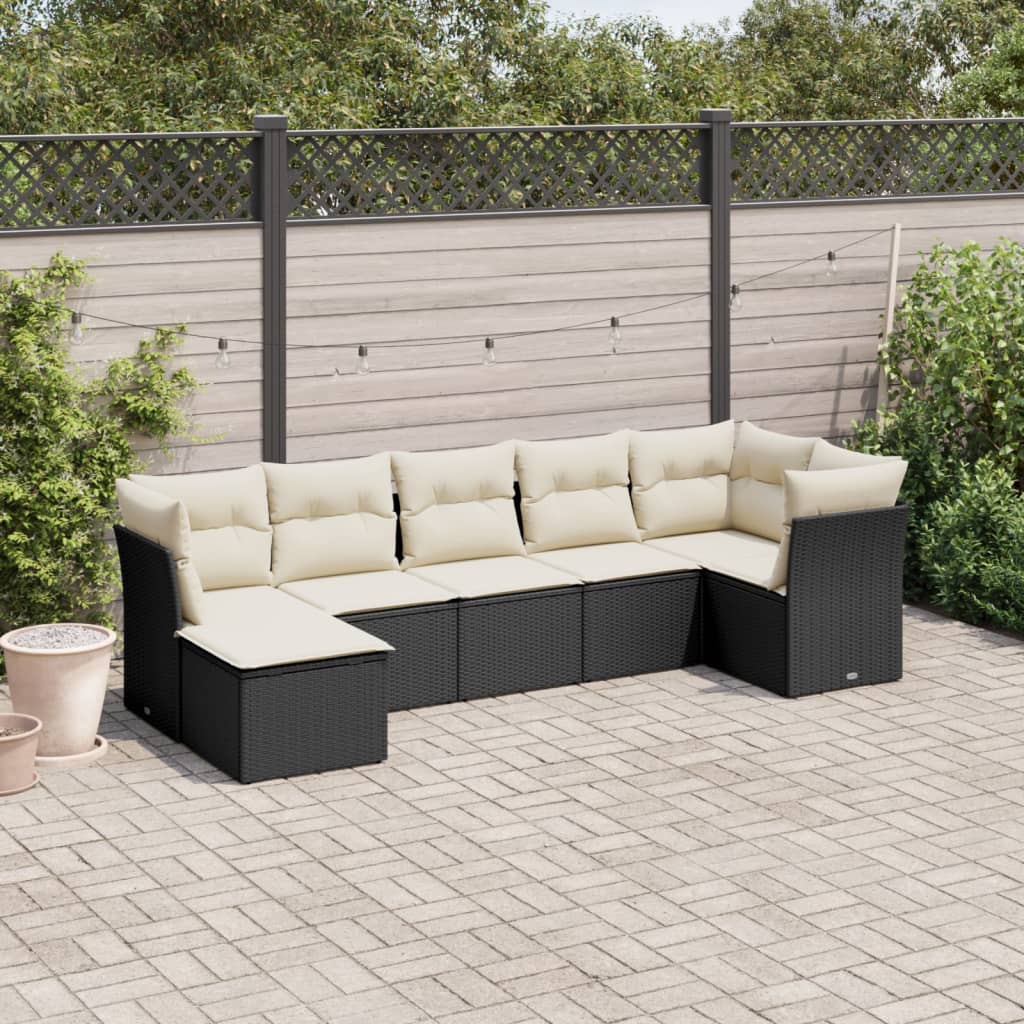 7 Pcs conjunto de sofás p/ jardim c/ almofadões vime PE preto
