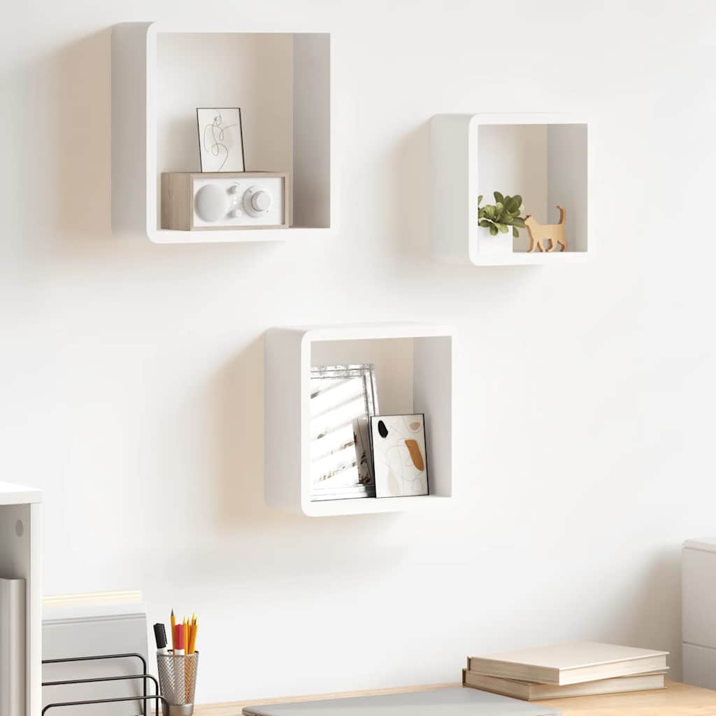 Prateleiras de parede em forma de cubo 3 pcs MDF branco