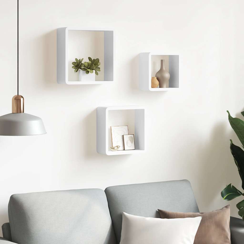Prateleiras de parede em forma de cubo 3 pcs MDF branco