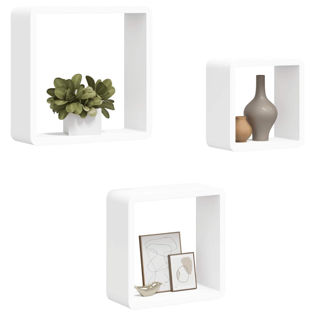 Prateleiras de parede em forma de cubo 3 pcs MDF branco