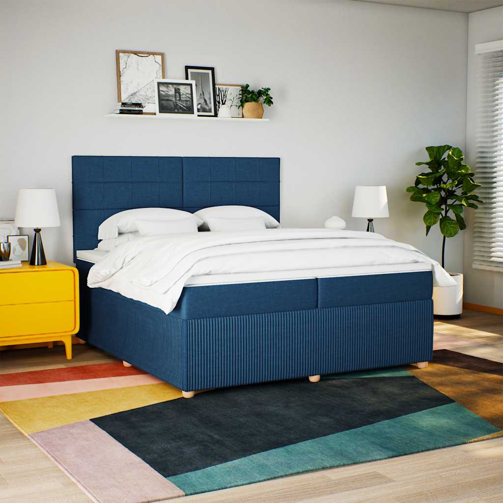 Cama com molas/colchão 200x200 cm tecido azul