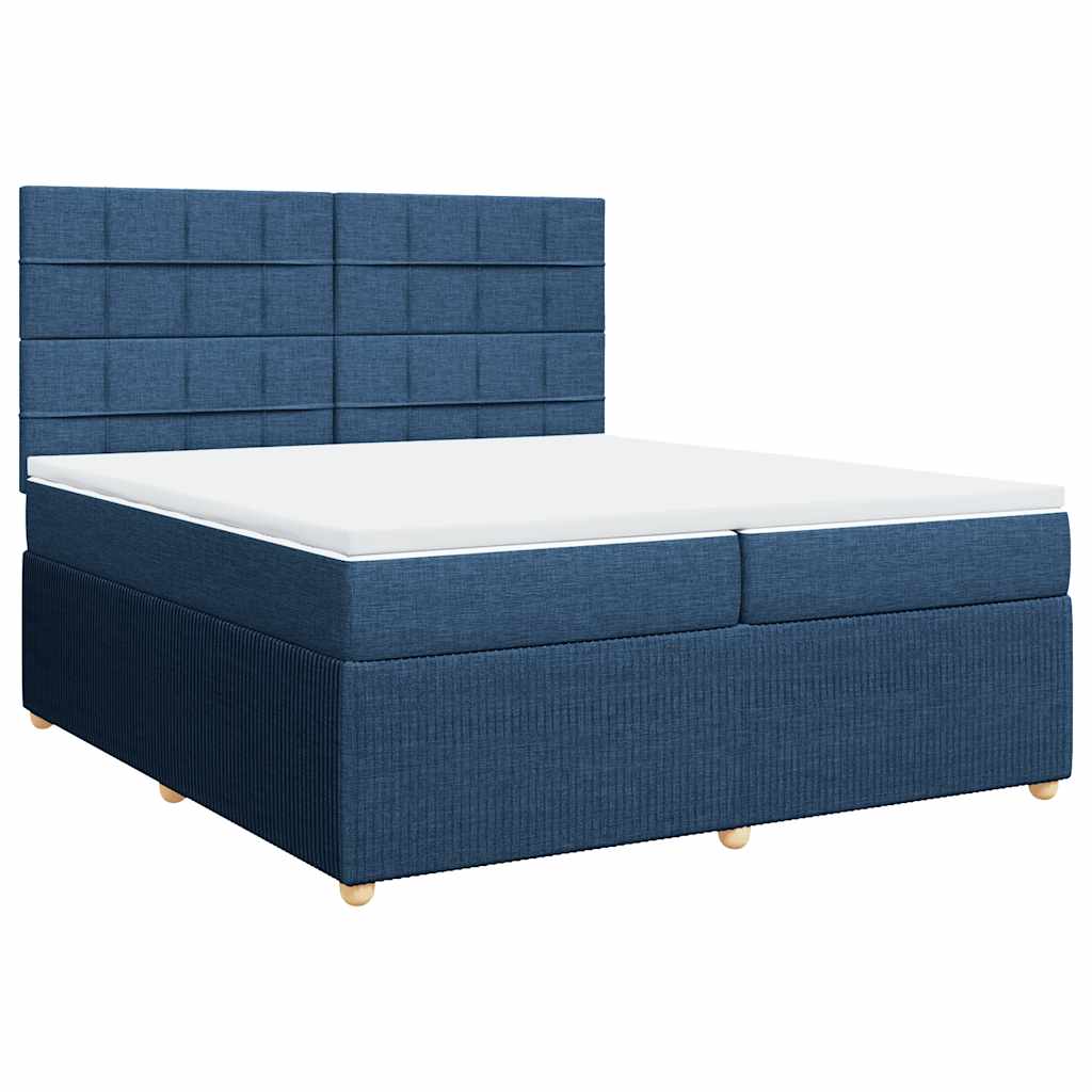 Cama com molas/colchão 200x200 cm tecido azul
