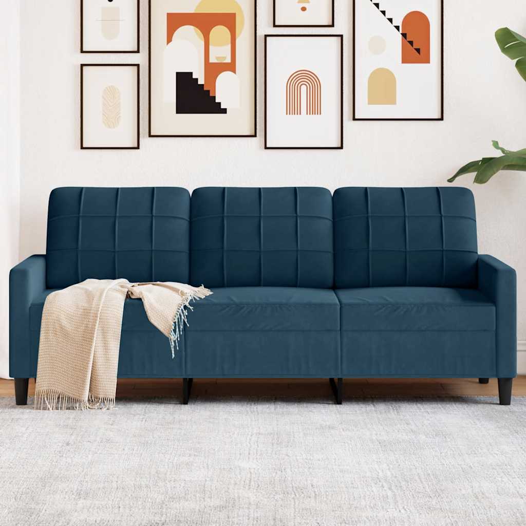 Sofá de 3 lugares 180 cm veludo azul