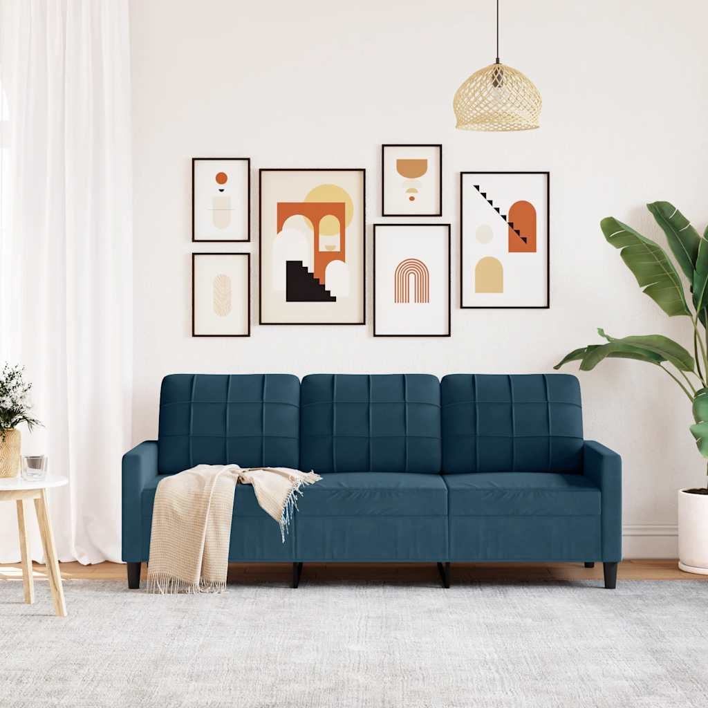 Sofá de 3 lugares 180 cm veludo azul
