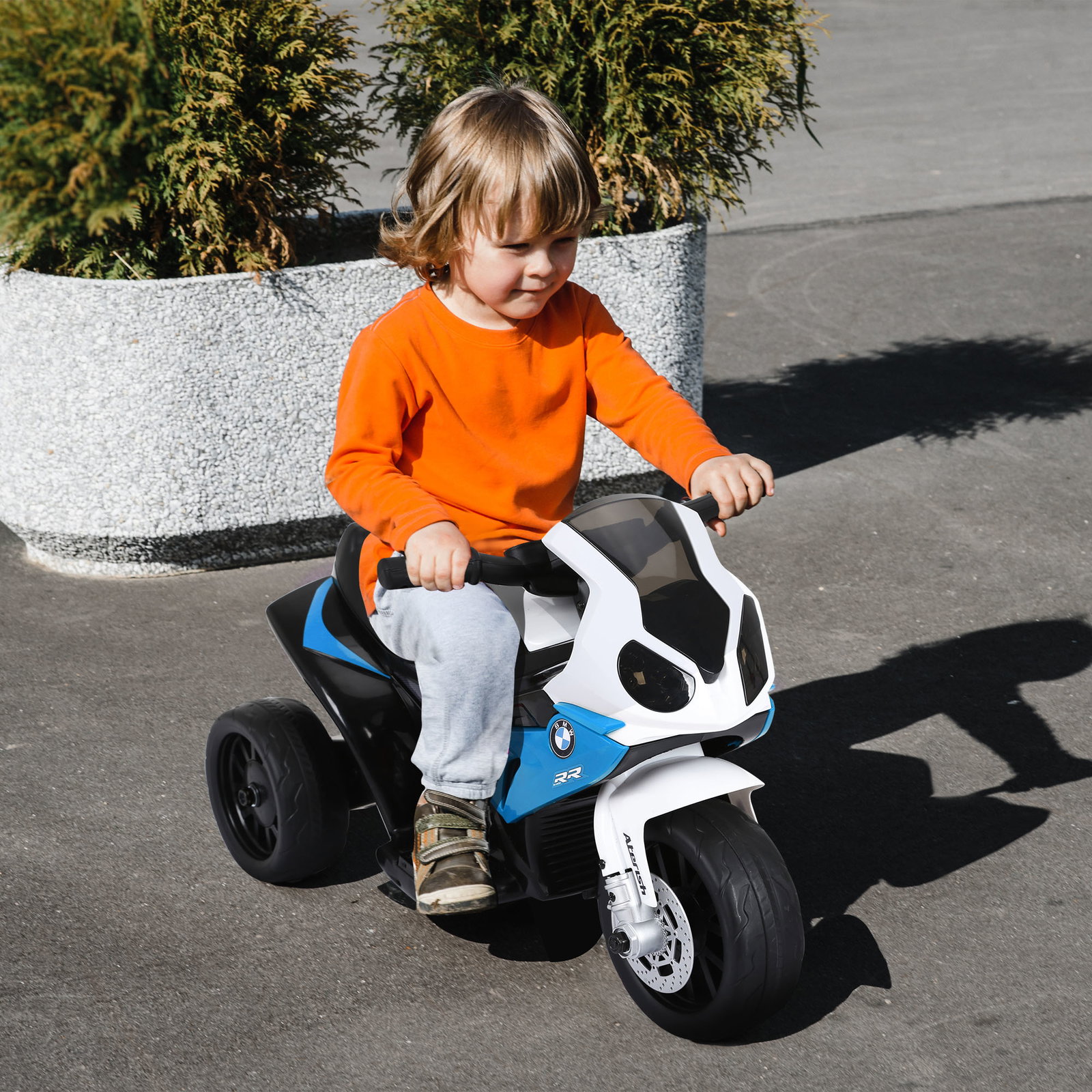 Mota elétrica bmw para crianças 6v com faróis música e velocidade máx. de 2,5 km/h 66x37x44 cm azul