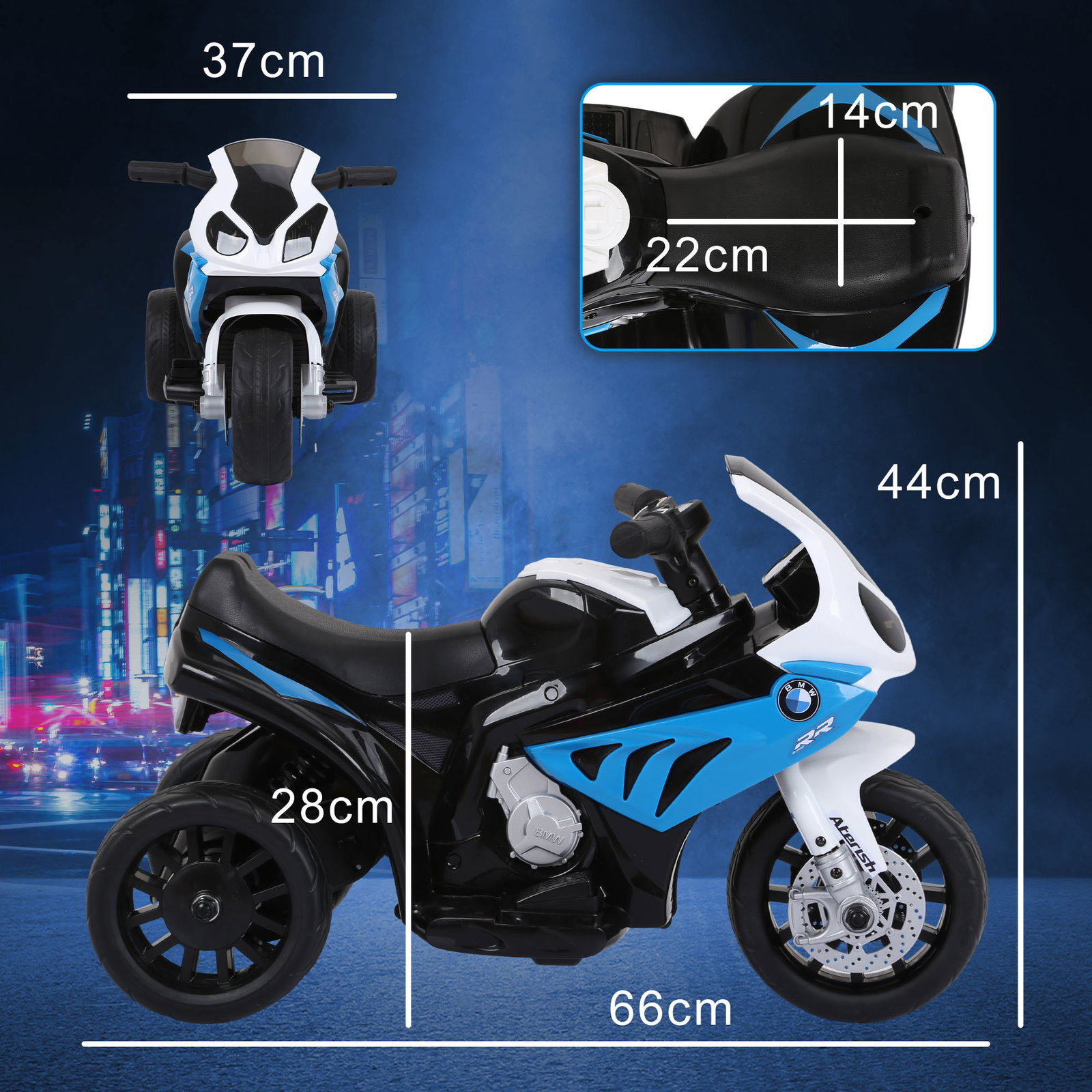 Mota elétrica bmw para crianças 6v com faróis música e velocidade máx. de 2,5 km/h 66x37x44 cm azul